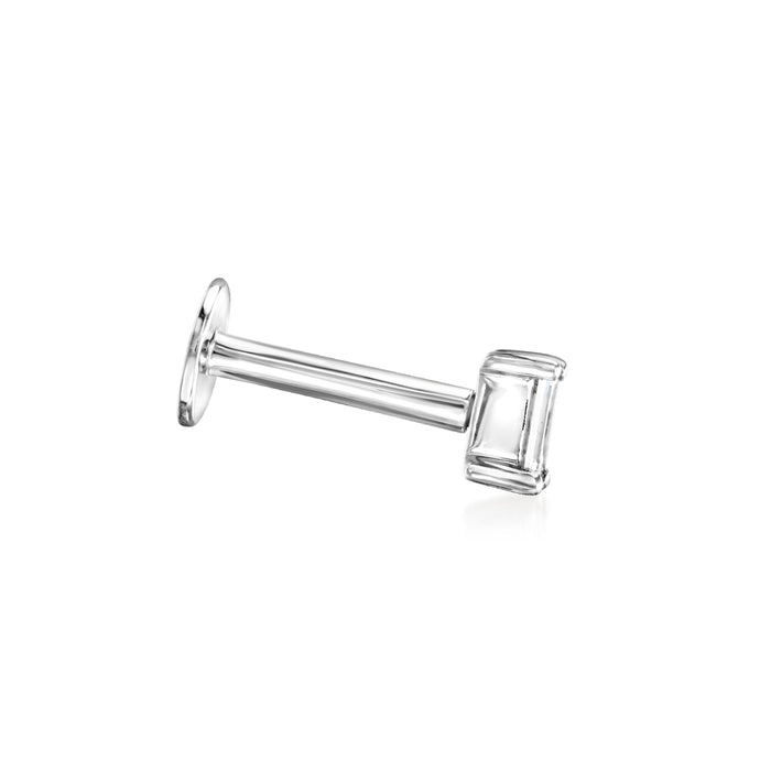 14kt white gold flat-back diamond stud earrings with baguette-cut stone