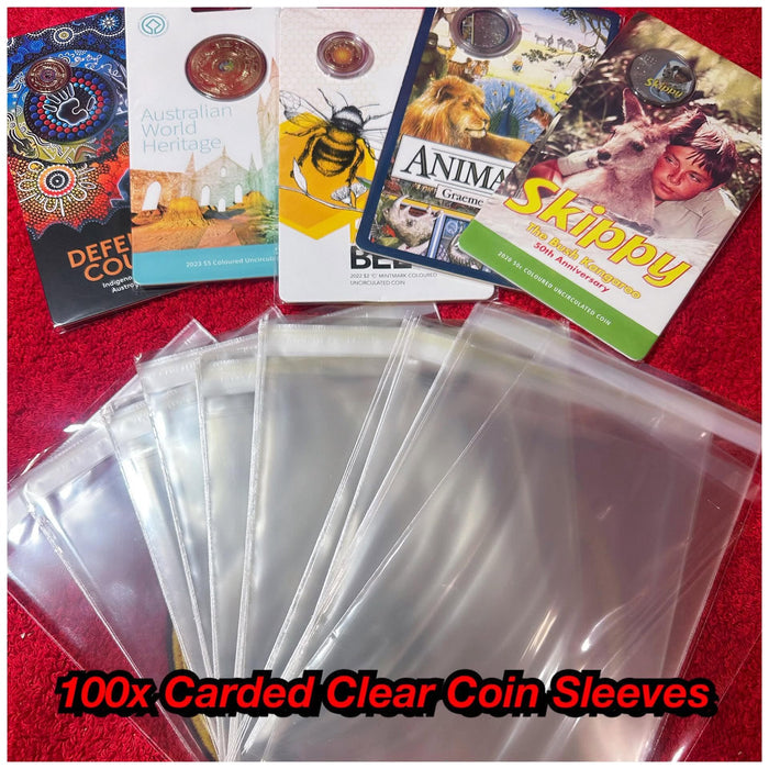 100x Carded Clear Coin Sleeves - 138mm x 190mm