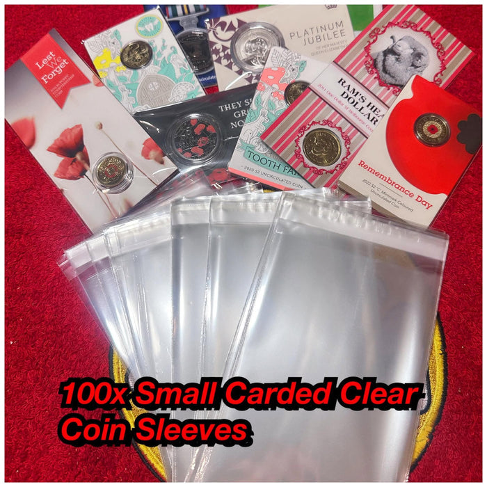 100x Small Carded Clear Coin Sleeves - 100mm x 150mm