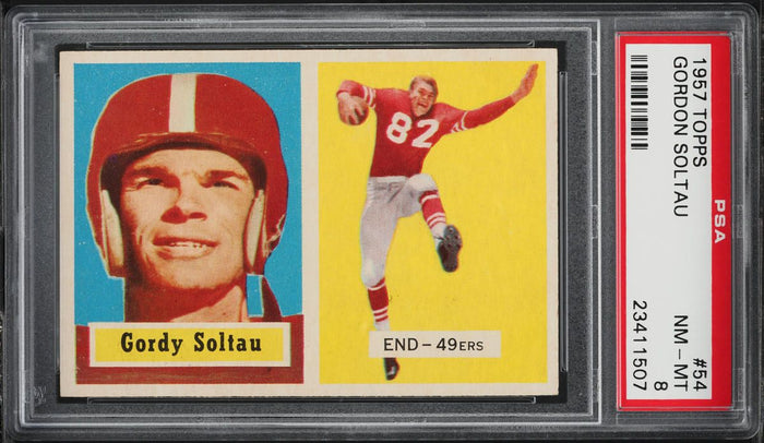 1957 Topps FB Card # 54 Gordon Soltau San Francisco 49ers HOF PSA 8 NM-MT (MGD2)