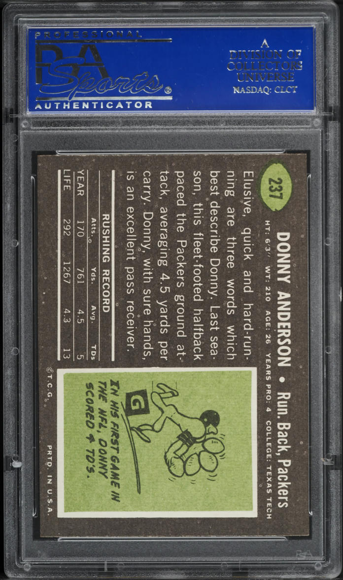 1969 Topps FB Card #237 Donny Anderson Green Bay Packers HOF PSA 8 NM-MT (MGD2)