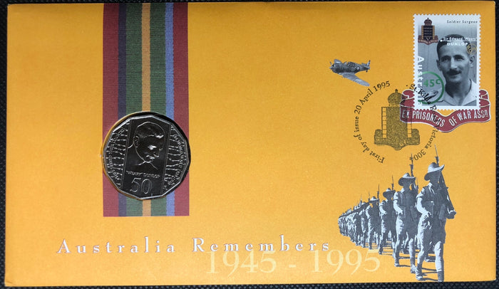 1995 50c UNC Australia Remembers Edward Dunlop PNC - Mintage: 93,915
