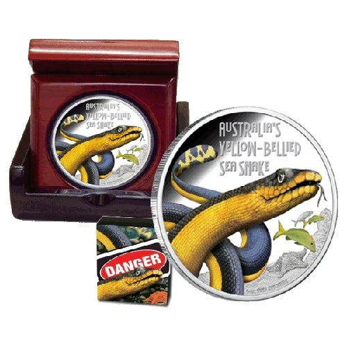 2013 1oz DANGER Australia Yellow-Bellied Sea Snake Coloured Coin