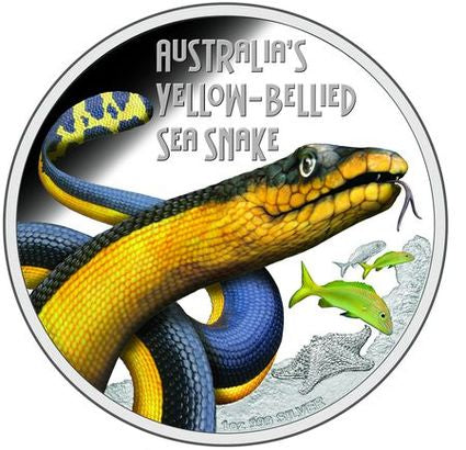 2013 1oz DANGER Australia Yellow-Bellied Sea Snake Coloured Coin