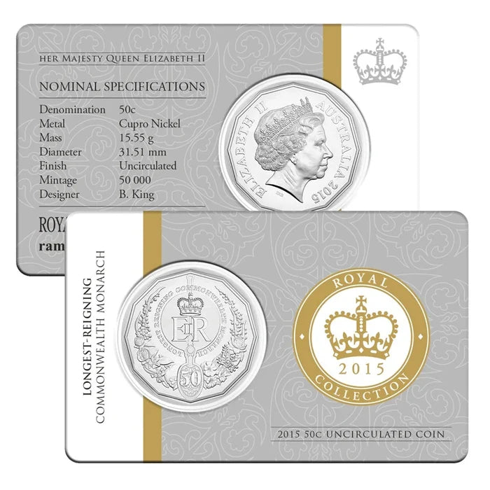 2015 50c Longest Reigning Commonwealth Monarch - Carded Mintage: 50,000