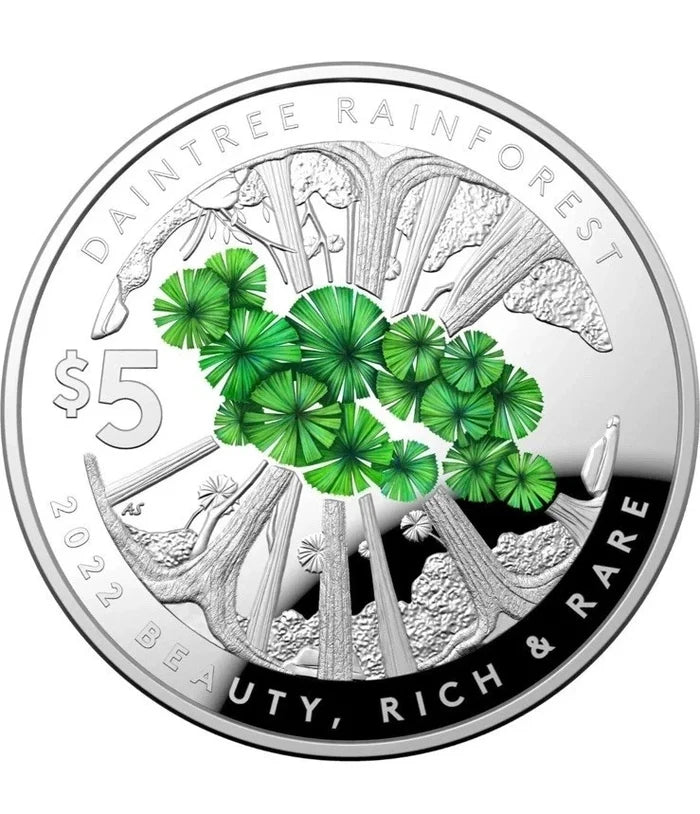 2022 1oz $5 Domed Daintree Rainforest Silver Coin - Mintage: 7,500