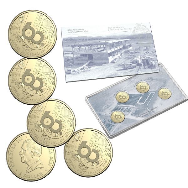2025 $1 60th Anniversary Royal Australian Mint 4x $1 UNC Coin Set