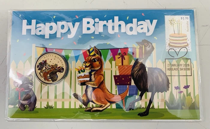 2026 $1 Colorised Happy Birthday PNC - Mintage: 4,000