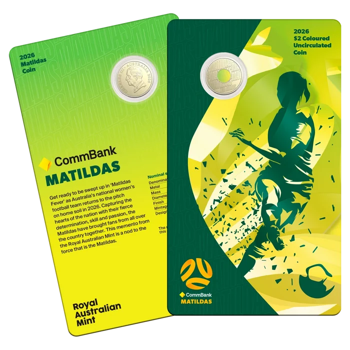 2026 $2 UNC Coloured Carded Matildas Coin