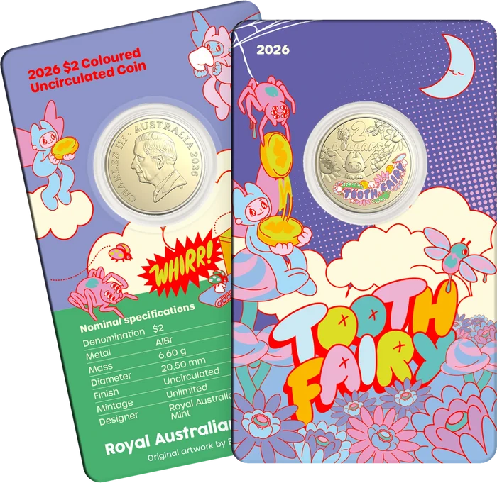 2026 $2 UNC Coloured Carded Tooth Fairy Coin
