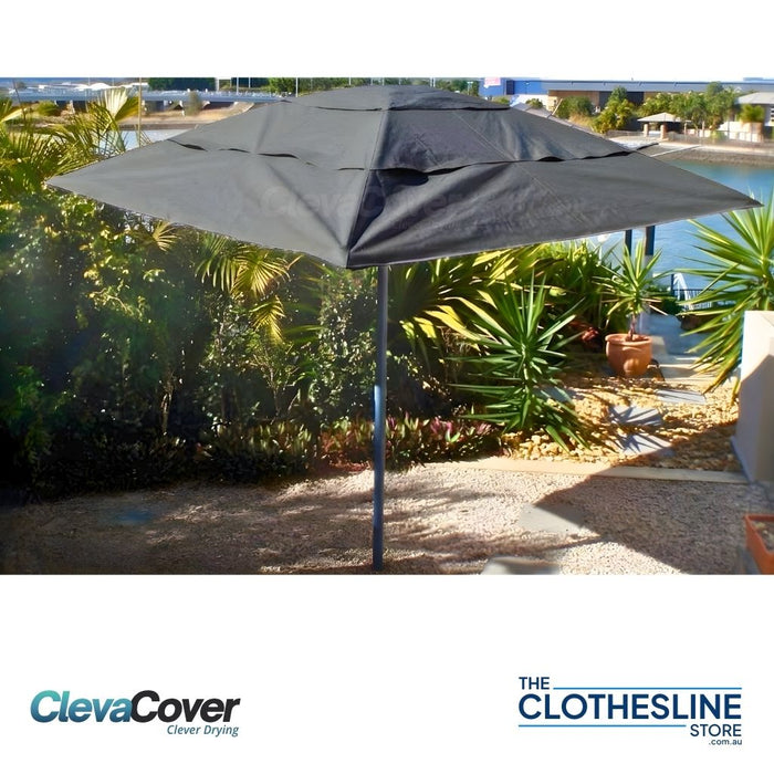 Clothesline Cover installed on a folding rotary near a river.