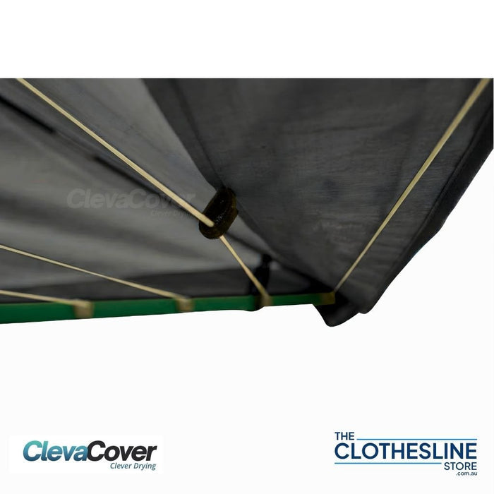 Close up of the covers, clips, attached to the second line of the clothesline.