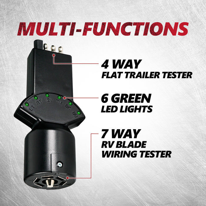 7-Pin to 4-Pin Trailer Adapter with LED Tester – 6 LED Indicators and Secure Tab