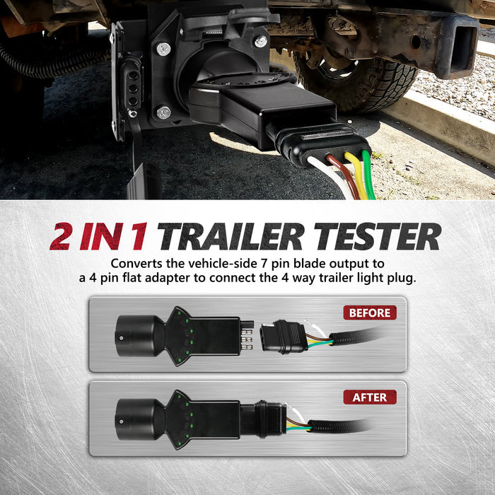 7-Pin to 4-Pin Trailer Adapter with LED Tester – 6 LED Indicators and Secure Tab