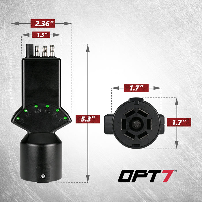 7-Pin to 4-Pin Trailer Adapter with LED Tester – 6 LED Indicators and Secure Tab
