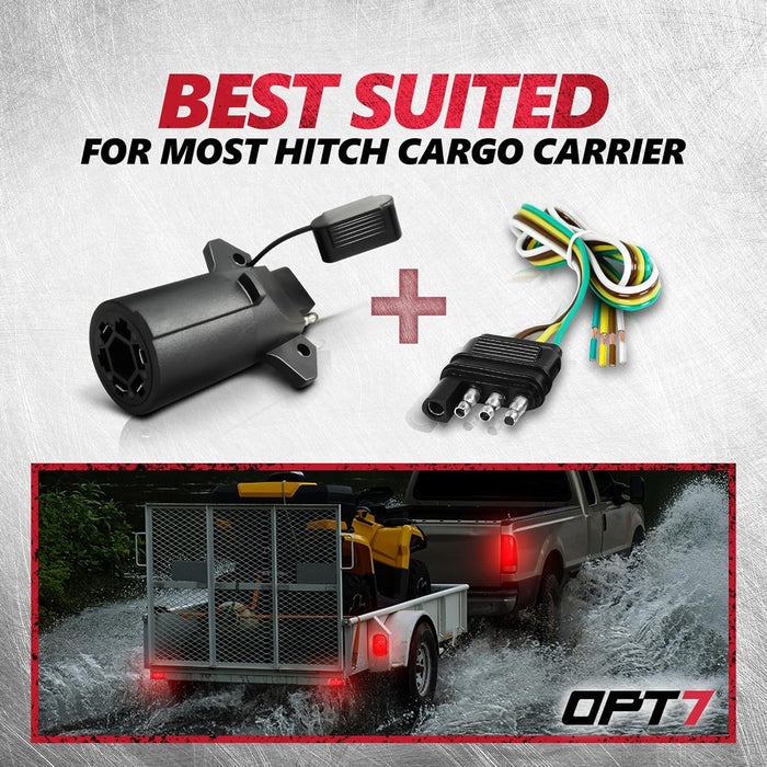 7 Pin to 4 Pin Trailer Adapter w/Secure Tab and 24-inch Hardwire Harness