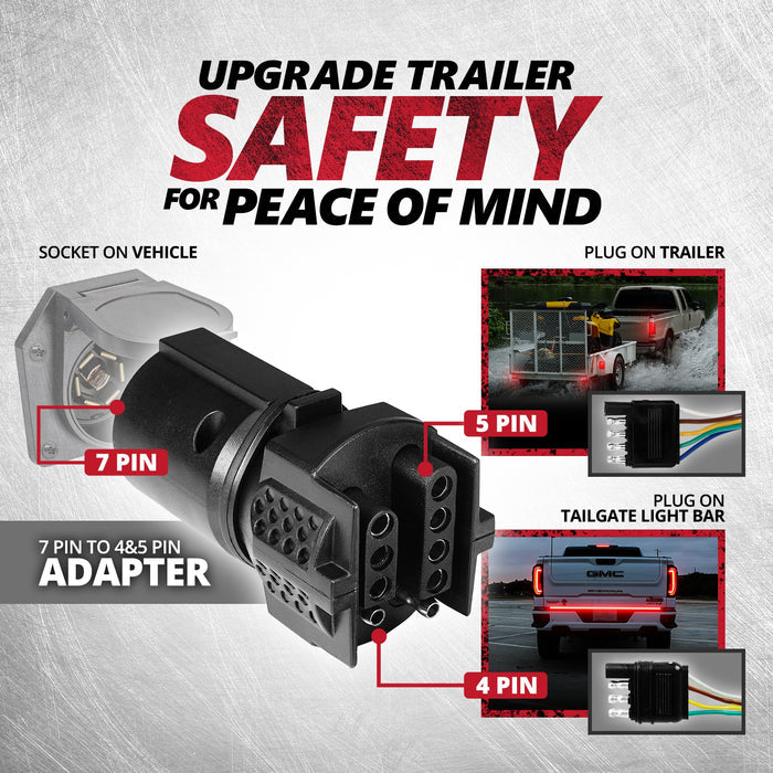 7-Way Round to 4-Way & 5-Way Flat Pin Trailer Adapter with Secure Tab