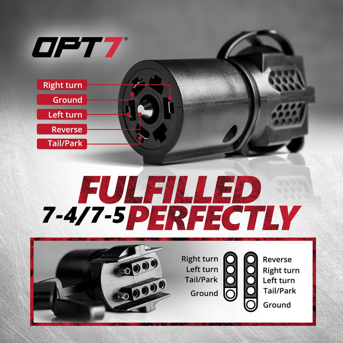 7-Way Round to 4-Way & 5-Way Flat Pin Trailer Adapter with Secure Tab