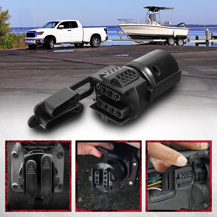 7-Way Round to 4-Way & 5-Way Flat Pin Trailer Adapter with Secure Tab
