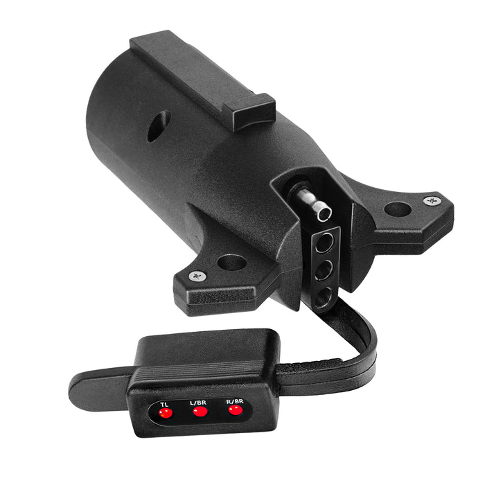 7-Way Round to 4-Way Flat Pin Adapter w/LED Testing Light and Secure Tab For Trailer Tow Hitch & Redline Tailgate LED