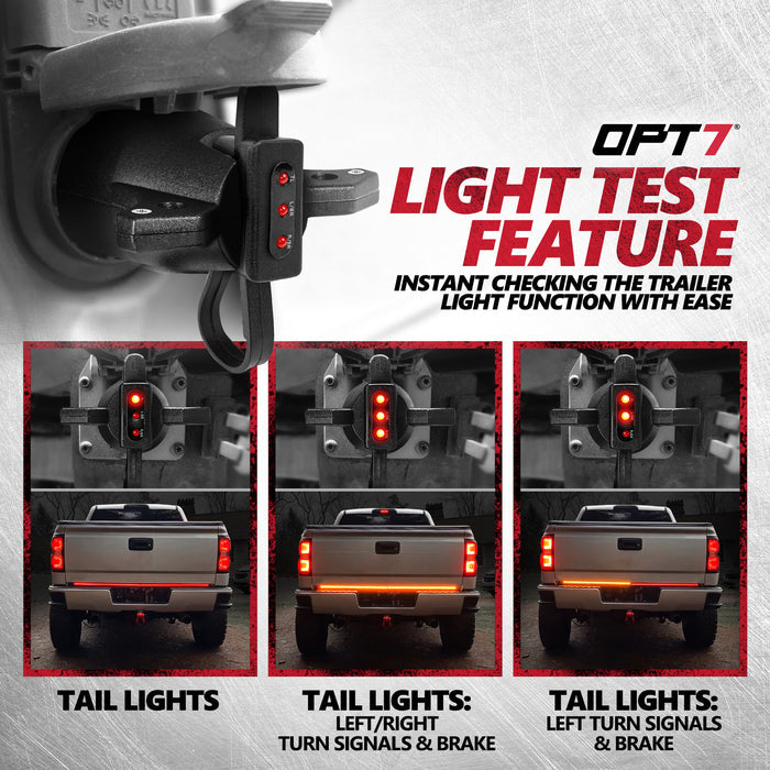 7-Way Round to 4-Way Flat Pin Adapter w/LED Testing Light and Secure Tab For Trailer Tow Hitch & Redline Tailgate LED
