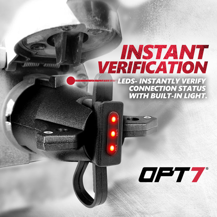 7-Way Round to 4-Way Flat Pin Adapter w/LED Testing Light and Secure Tab For Trailer Tow Hitch & Redline Tailgate LED