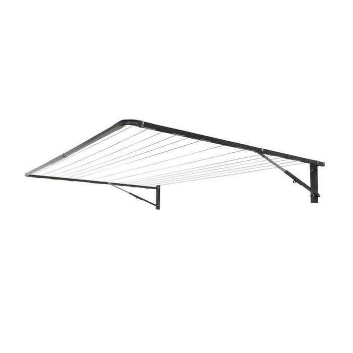 alt="Clothesline fully open showing the full depth of a 1500mm deep frame. Colour Monument.