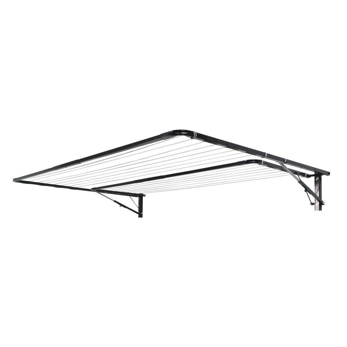 Air Dry 2.4m (2400mm) Twin Fold Down Clothesline (made to order) fully open showing the full depth of a 1500mm deep dual frame. Colour Monument.
