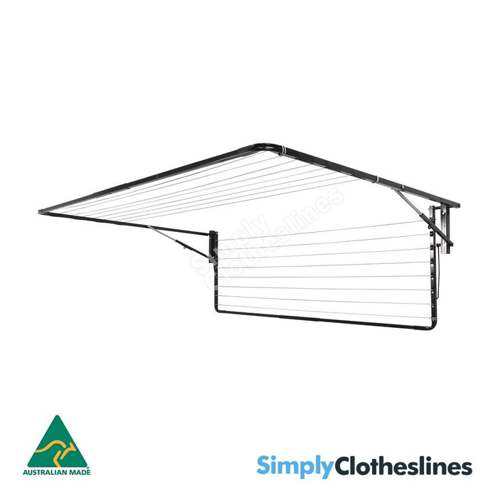 Air Dry Twin 2.4m (2400mm) largest frame is open small frame at the rear is folded flat against the wall.