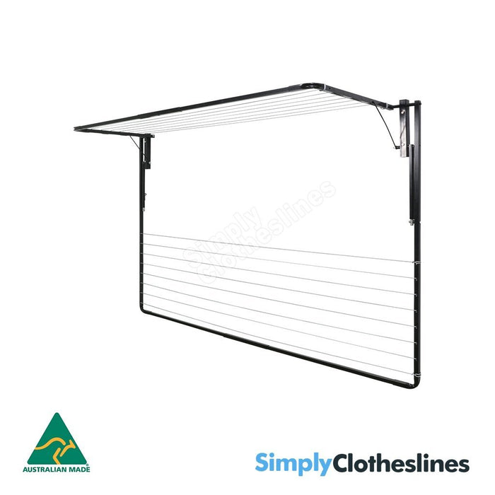 Air Dry Twin 2.4m (2400mm) largest frame folded flat against the wall and the smallest frame is open.