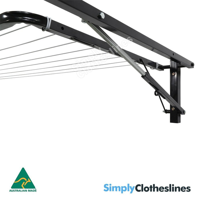 Close-up of the Air Dry 2.4m (2400mm) Twin clothesline frame showing the outside view of dual galvanised steel support struts open and frame.