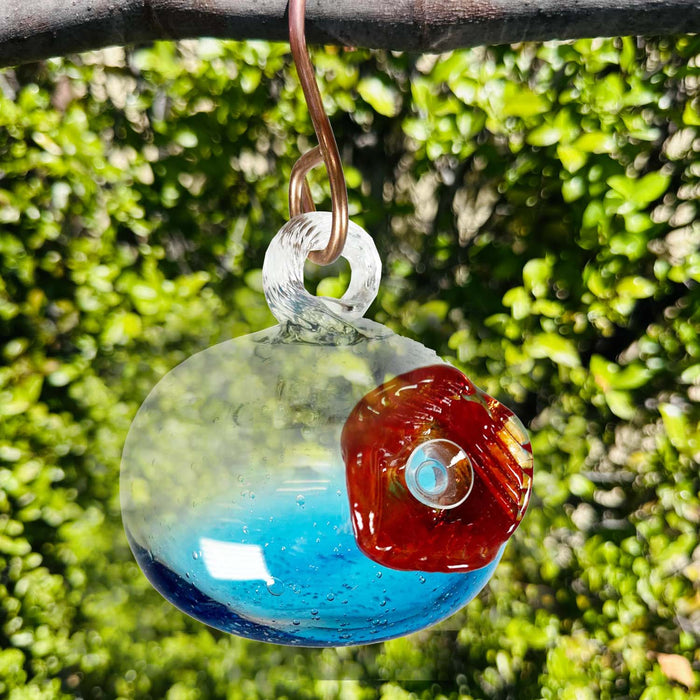 Aqua Glass Hummingbird Feeder - 4.5" Tall