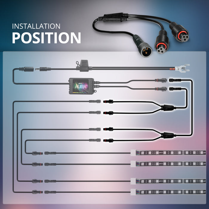 AURA 2pc Splitter Y Cable with 3 Pin RGB Round Connector