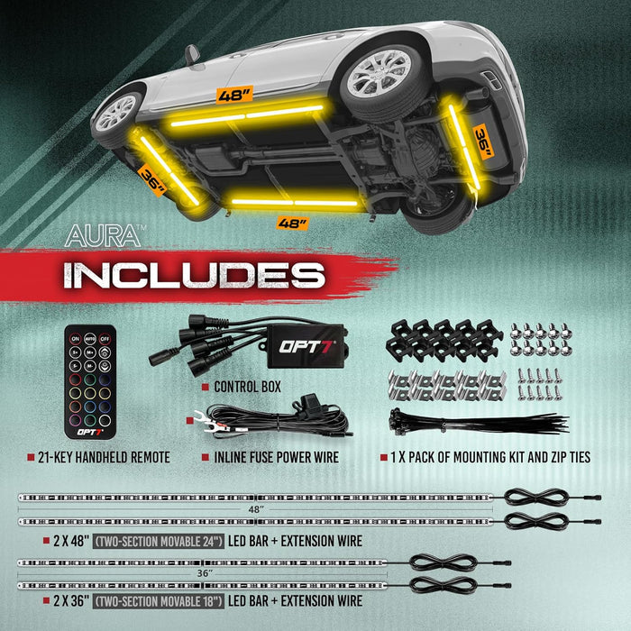 AURA Car LED Aluminum Underglow Lighting Kit - Wireless Remote Control Full Color Spectrum