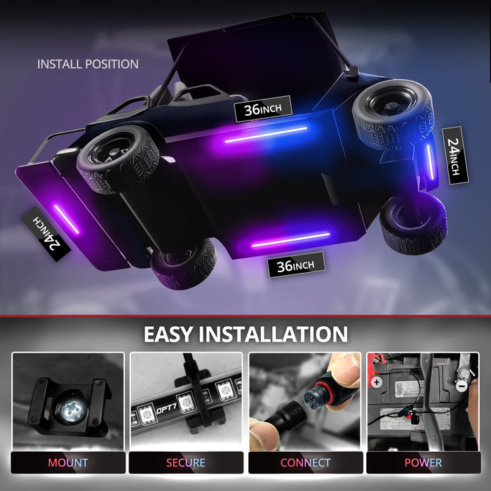 AURA DreamColor Golf Cart Flexible Underbody Glow LED Lighting Strip Kit Bluetooth APP and Remote Control Full Color Spectrum