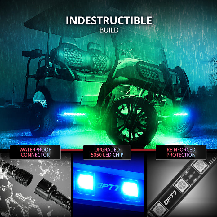 AURA DreamColor Golf Cart Flexible Underbody Glow LED Lighting Strip Kit Bluetooth APP and Remote Control Full Color Spectrum