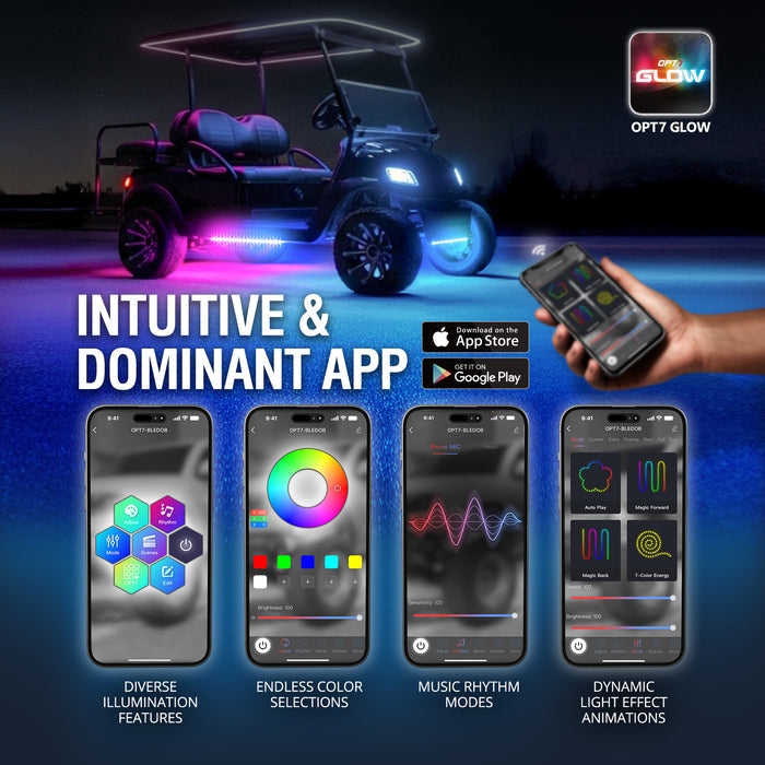 AURA DreamColor Golf Cart LED Aluminum Underbody Glow LED Lighting Kit Bluetooth APP and Remote Control