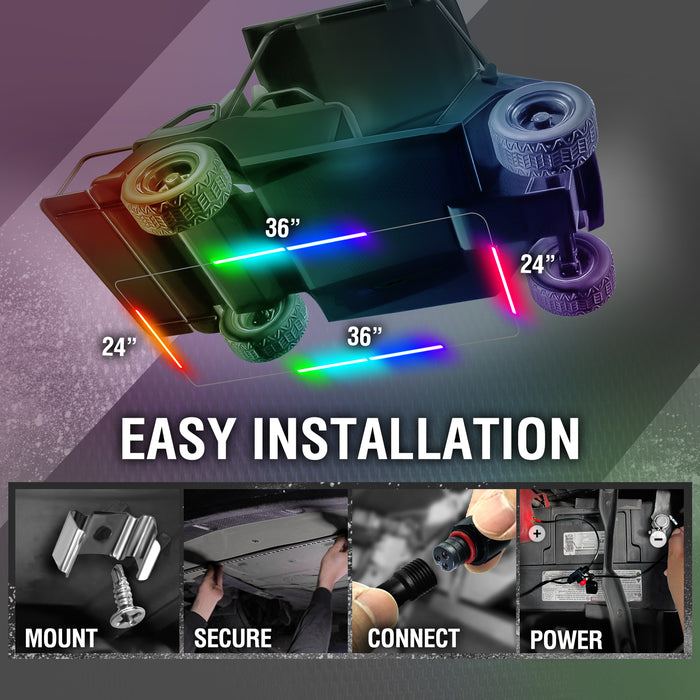 AURA DreamColor Golf Cart LED Aluminum Underbody Glow LED Lighting Kit Bluetooth APP and Remote Control