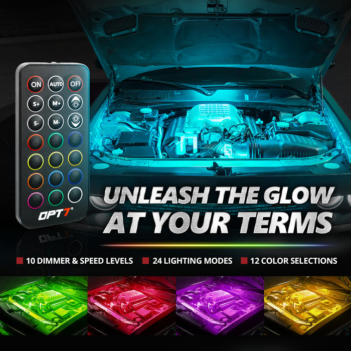 AURA PRO Engine Bay LED Lighting Kit ( 4 x 12-Inch or 4 x 24-Inch)  - Bluetooth Enabled APP Full Color Spectrum