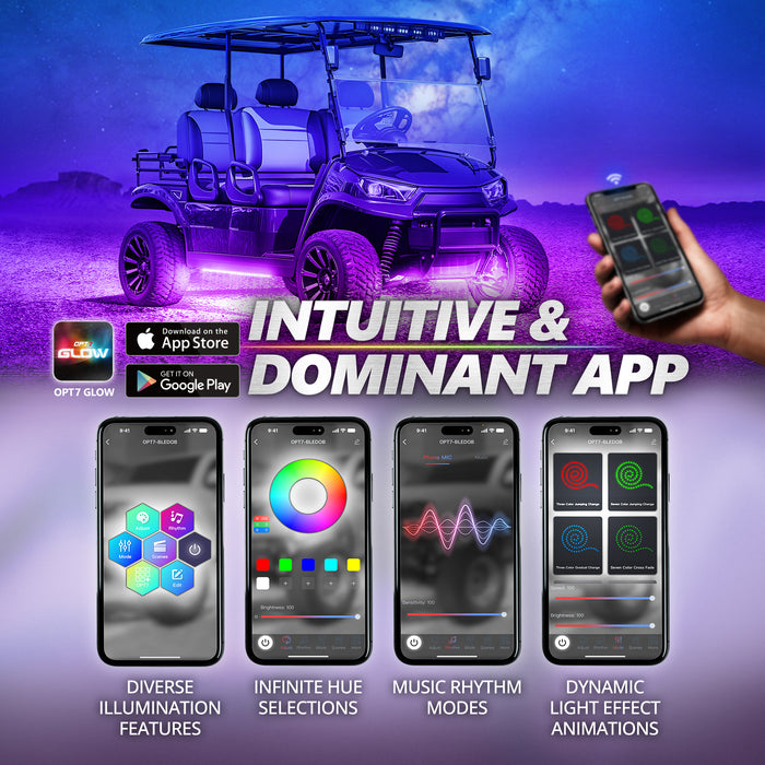 AURA PRO Golf Cart Aluminum Underbody Glow LED Lighting Kit Bluetooth APP and Remote Control
