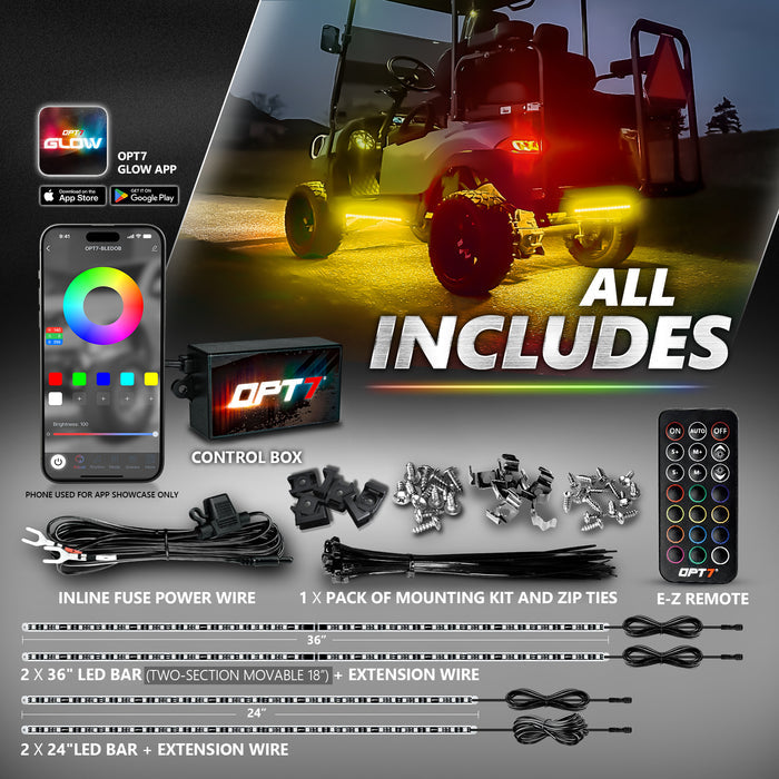AURA PRO Golf Cart Aluminum Underbody Glow LED Lighting Kit Bluetooth APP and Remote Control