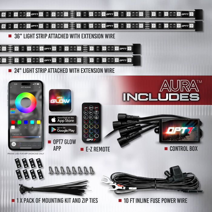 AURA PRO Golf Cart Flexible Underbody Glow LED Lighting Strip Kit - Bluetooth Enabled APP - Full Color Spectrum