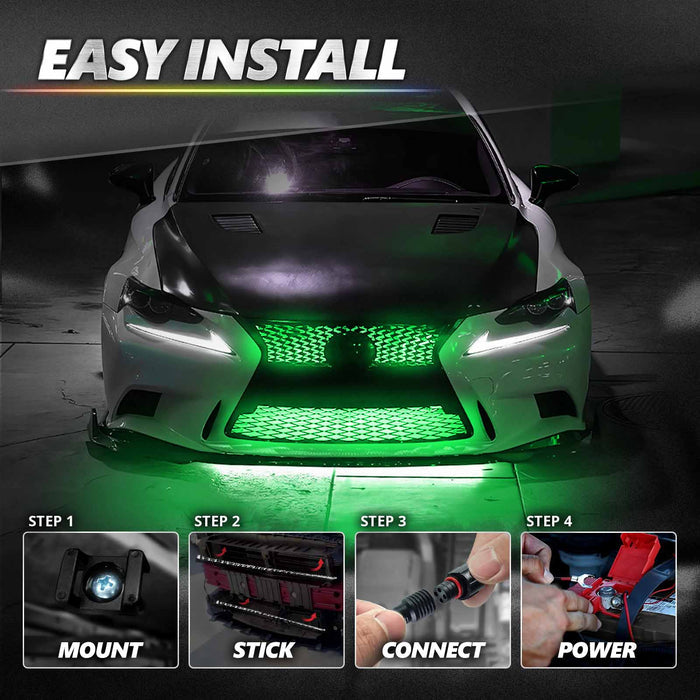 AURA PRO LED Grille Lighting Kit ( 4 x 12-Inch or 4 x 24-Inch) Bluetooth Enabled App - Full Color Spectrum