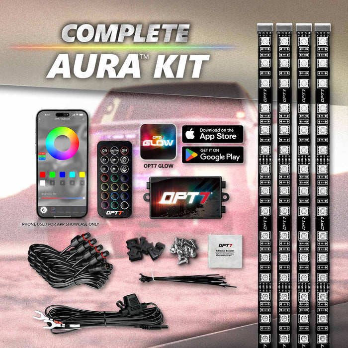 AURA PRO LED Grille Lighting Kit ( 4 x 12-Inch or 4 x 24-Inch) Bluetooth Enabled App - Full Color Spectrum
