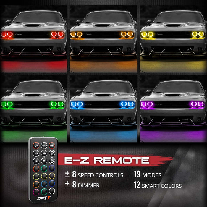 AURA Remote Control Day Time Running Light DRL Halo RGB for Dodge Challenger 08-23 - Install Friendly