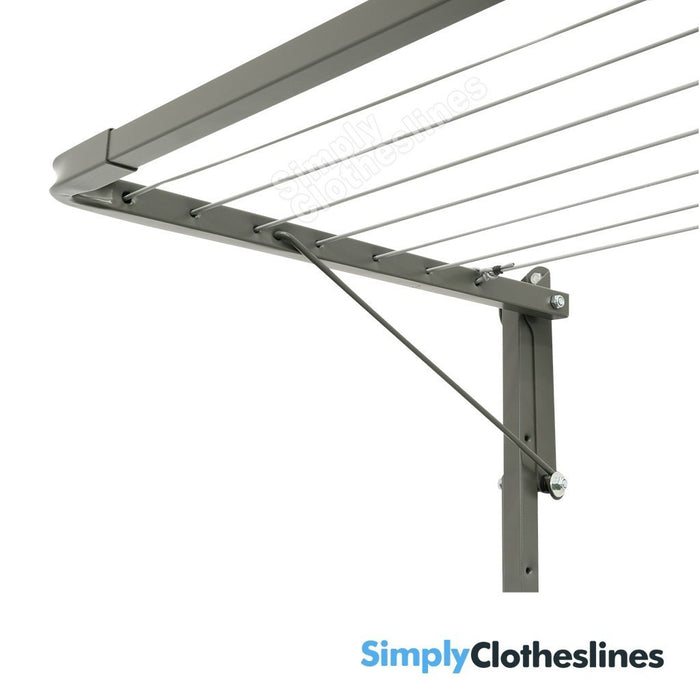 Detailed view of the heavy-duty wall bracket and the largest frame extended for the Austral Add-A-Line.