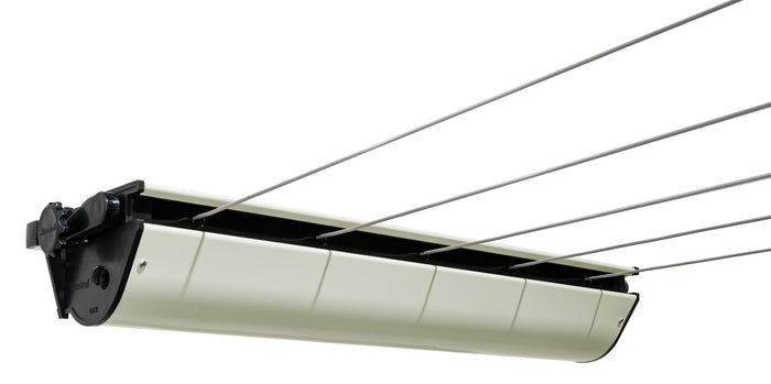 Austral Retractaway 40 Clothesline - Simply ClotheslinesAngled view of the Austral Retractaway 40 cabinet in the Surfmist colour showing the 5 retractable lines.