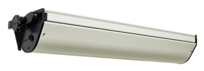 Austral Retractaway retractable clothesline cabinet, an angled perspective with the clothesline cord retracted back into the cabinet. extended. Colour Surfmist.