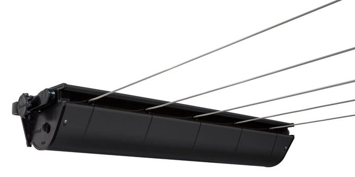 Austral Retractaway cabinet in the Black colour shown with multiple lines extended for use. This colour option is only available in NSW and ACT.