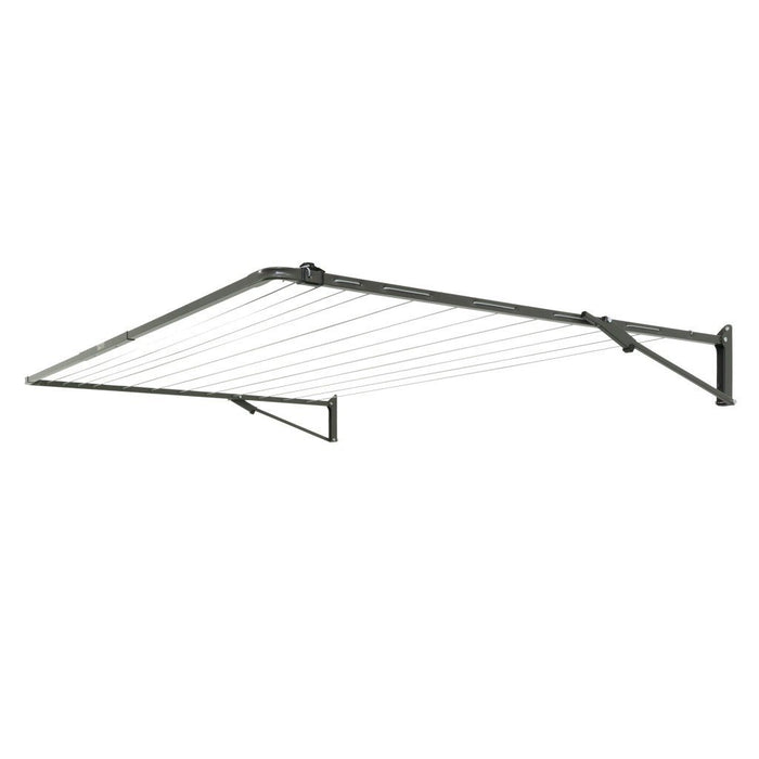 Austral Single fold down clothesline in the colour Woodland Grey fully extended, open, against a white background.